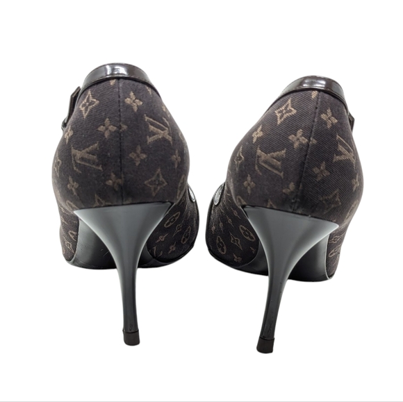 FLAWED READ Louis Vuitton Brown Mini Lin Signature Monogram Pumps 39.5 - Picture 11 of 16